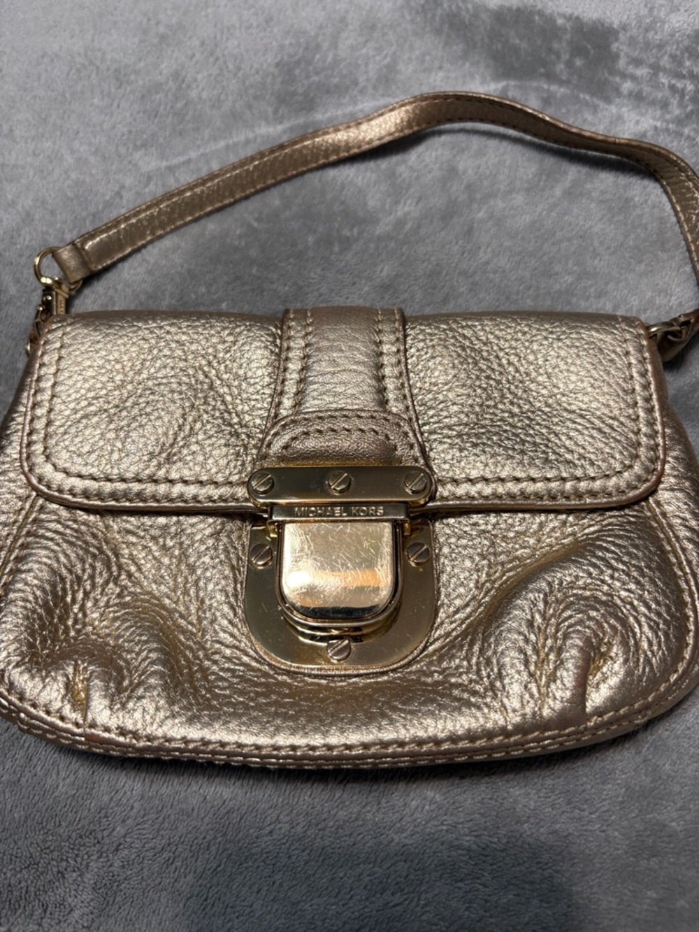 Michael Kors Metallic Bronze Pebble Leather Shoulder Bag